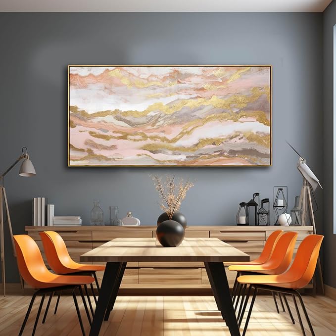YJYart Canvas Wall Art Gold Living Room Decor Pink Canvas Art Room Decor for Teen Girls Home Decor Abstract Paintings for Bedroom Office Kitchen 24"x 48"