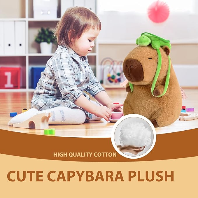Capybara Plush-11.8Inch Cute Capybara Stuffed Animal with Turtle Backpack- Kawaii Soft Capibara Pillow Birthday Gifts for Adults and Kids