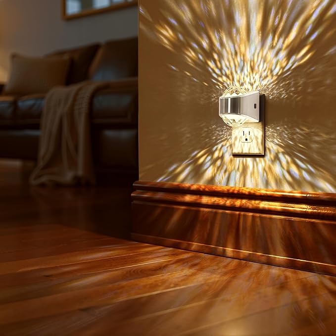 Night Light, Sliver Projector Night Lights Plug into Wall 2 Pack | LED Night Light Soft White for Bedroom, Dimmable Brightness Dusk to Dawn Nightlight for Bathroom, Gaming Room, Home Decor