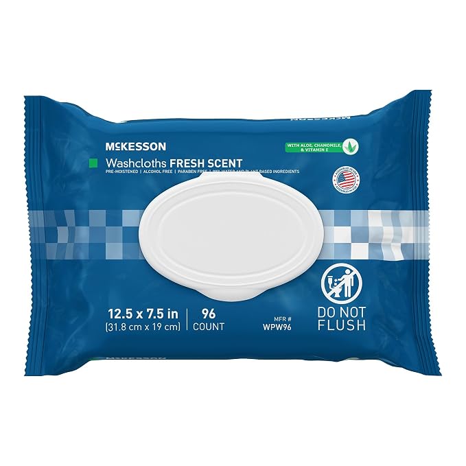 McKesson Washcloth Wipes for Adults, Scented (3 Pack, 288 Washcloths) Disposable Wash Cloths for Body - No-Rinse Formula with Snap Lid - Good for Incontinence and Elderly - 96 Wipes Per Pack