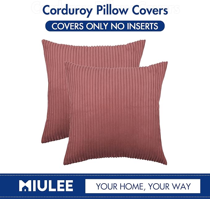MIULEE Soft Corduroy Throw Pillow Covers Set of 2 20x20 Cranberry Red | Decorative Striped Textured Cushion Cases, Boho Energetic Vibe Pillowcases, Home Decor for Couch Chair Sofa Bed Living Room