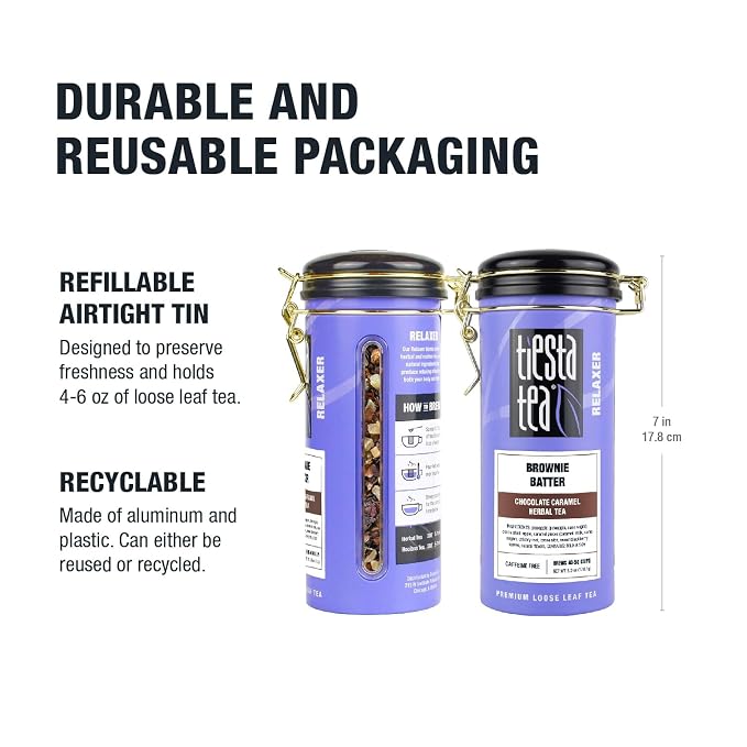 Tiesta Tea - Brownie Batter - Chocolate Caramel Herbal Tea - Loose Leaf Tea Blend - Non-Caffeinated Herbal Tea - Make Hot or Iced Tea Up to 40-50 Cups - 6 oz Refillable Tin