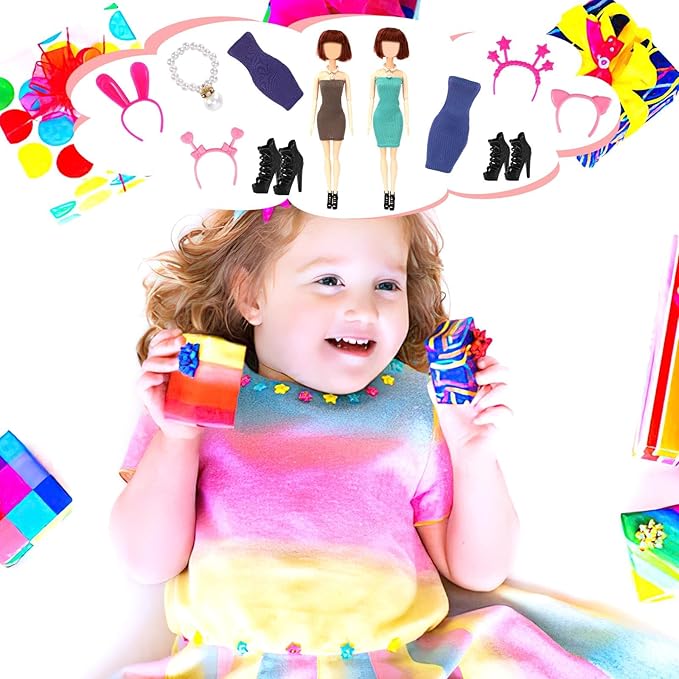 UPINS 6 Sets Doll Clothes Girls Doll Accessories for 11.5 Inch Doll Include Summer Dress Necklace Headband Shoes Regular Outfit Doll Clothing Girl Birthday Gift