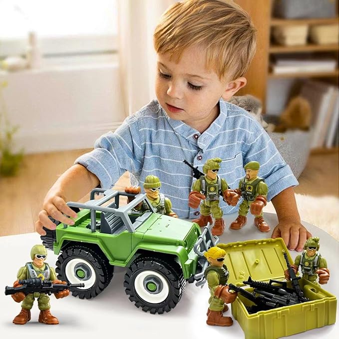 Army Men Soldiers Toy Set, Army Men with Weapons Military Playset with 2 Cases 1Truck 1Screwdriver,Birthday Gift for Toddler Boys