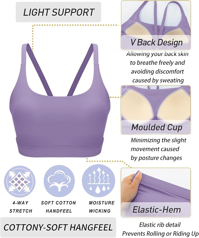 RUNNING GIRL Sports Bras for Women,Light Impact Molded Cup Strap Sports Bra with Sewn in Pads,Best for A-C Cup