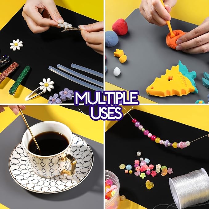LEOBRO Silicone Mats, 11.69" x 8.26" Silicone Mats for Resin Molds, Crafts, Play Dough Mat, Clay Mat, Dark Gray & Black
