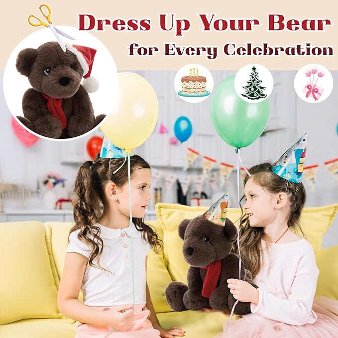 MorisMos Teddy Bear Stuffed Animal, 14'' Christmas Teddy Bear 2025 with Santa Hat & Scarf,180° Joints Posed Plush Toy, oft Stuffed Christmas Toy for Kid Girl Boy Max Decoration Birthday Gift,Chocolate