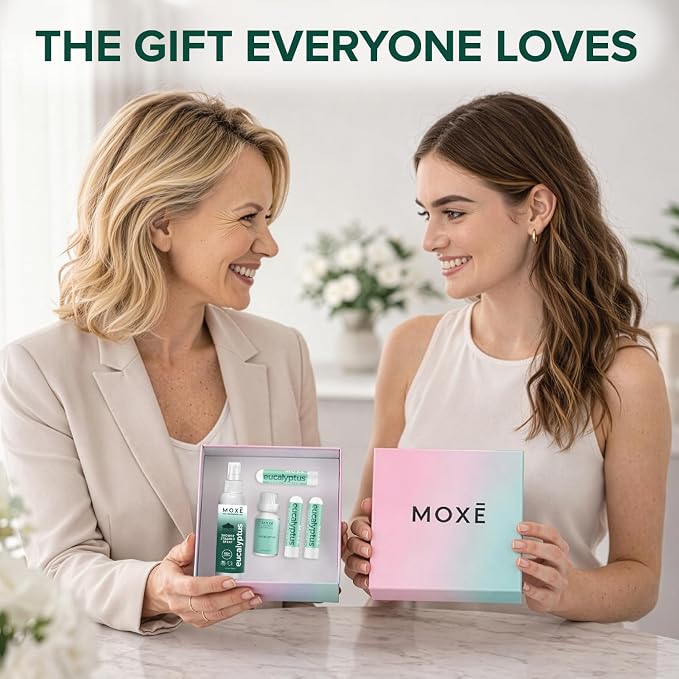 MOXĒ Eucalyptus Aromatherapy Gift Set, Essential Oil, Shower Steamer Spray, Portable Nasal Inhalers, Diffuser Essential Oil, Sinus & Congestion Relief, Therapeutic Grade, Made in USA