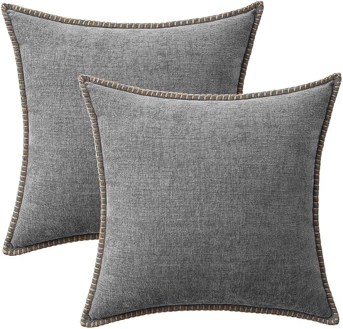 MIULEE Decorative Couch Throw Pillow Covers 20x20 Inch Dark Gray 2 Pack | Farmhouse Pillow Covers with Stitched Edge, Soft Chenille Cushion Cases, for Sofa Bed Living Room Home Decor