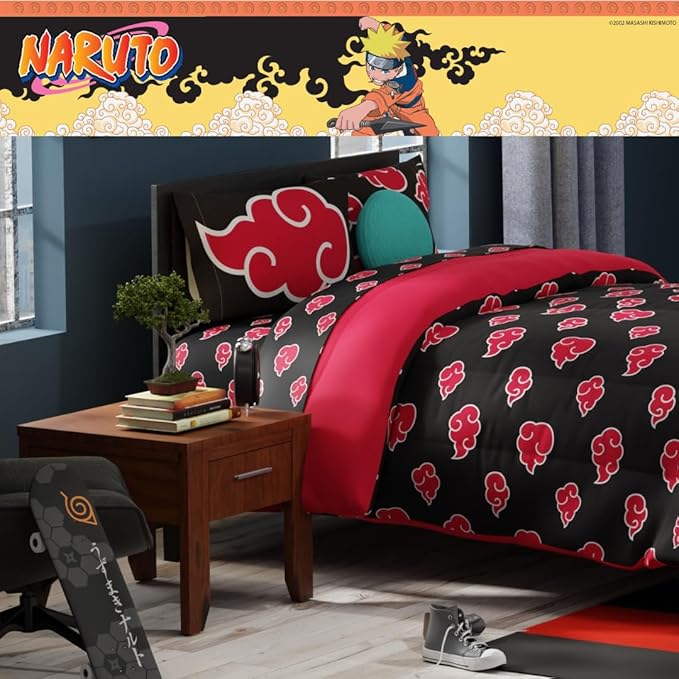 Collectibles Naruto Anime Akatsuki Bedding 7 Piece Super Soft Reversible Comforter and Sheet Set with Sham, Queen, (Officially Licensed Product) By Franco