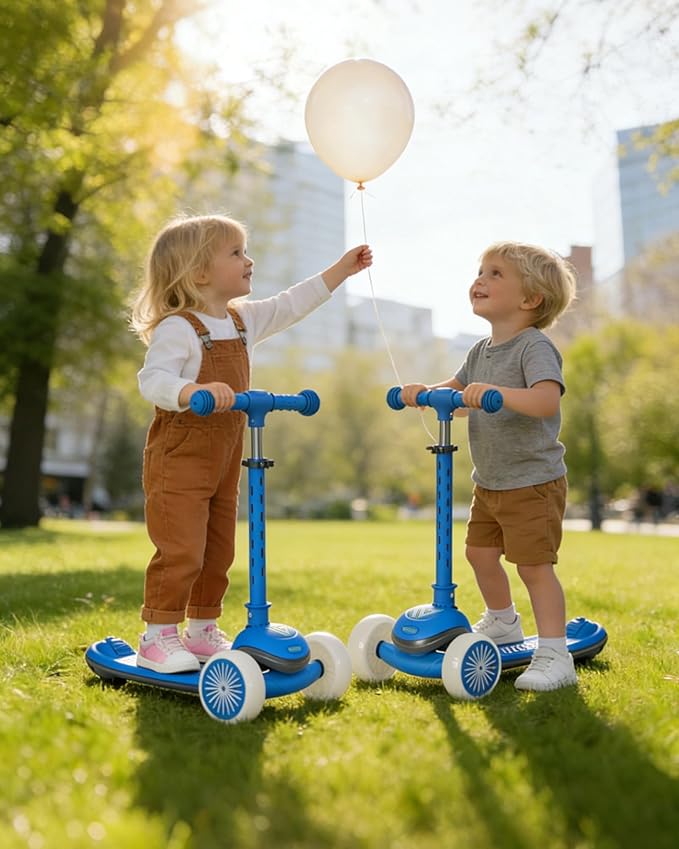 Kids Scooter, 3 Wheel Kick Scooter for Toddlers with Light Up Wheels, Lean-to-Steer Design, Adjustable Height Handlebar, Anti-Slip Deck, Ages 2–8