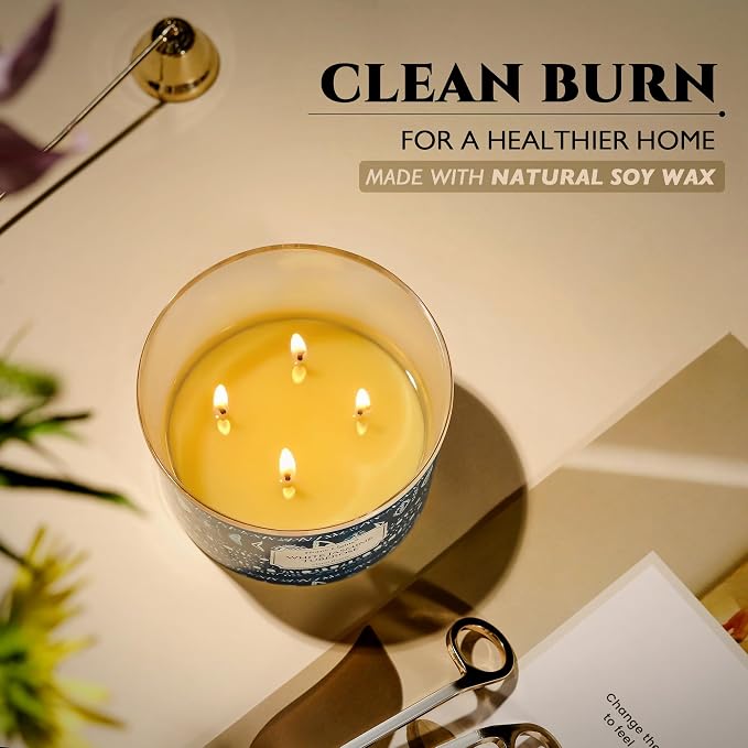 HomeLights Scented Candles for Women & Men, 18oz Candle Jars Aromatherapy 4-Wick Candle, Ideal for Bohemian Natural Textures Home Decor and Gifts, White Jasmine Tuberose