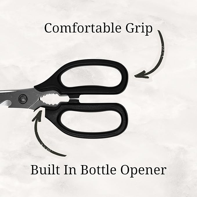 Korean BBQ Kalbi Meat Cutting Scissors Large All Purpose Stainless Steel Utility Kitchen Shears for Food, 9.5 Inch, Black