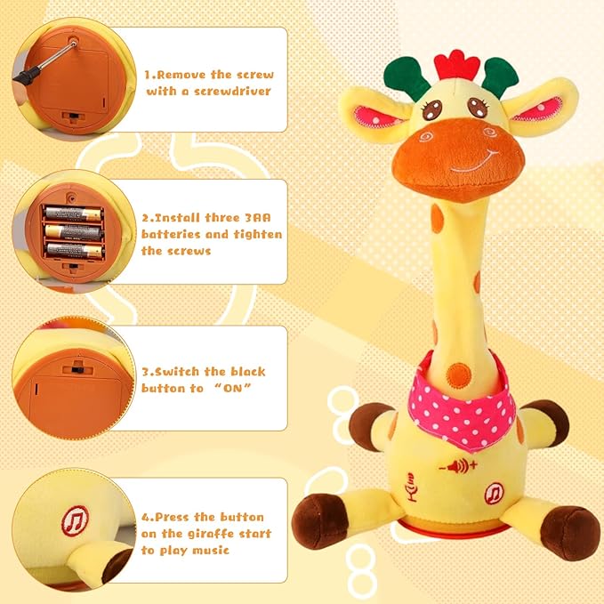 Dancing Talking Musical Giraffe Toy, Giraffe Stuffed Animal Tummy Time Toy with Volume Adjustment, Singing 10 Children's Songs Light Up Toys, Repeating What You Say, Baby Toys for Boys Girls Gifts