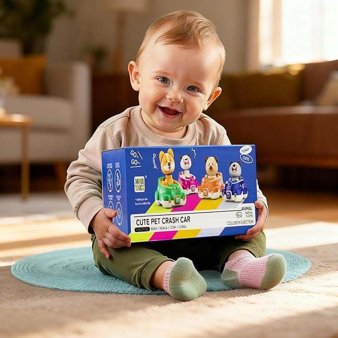 Press to Go Car Toys for Toddlers 1-3,Baby Animal Race Cars, Infant Play Vehicle Set,Car Toys for 6-9-12-18 Months, 1st Birthday Gifts for 1-2 Years Old Boys