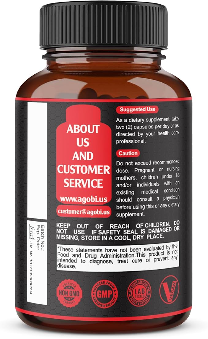 agobi Testosterone Supplement for Men - 11 Herbs - Ashwagandha, Tribulus, Ginseng & More - 60 Capsules for 1 Month
