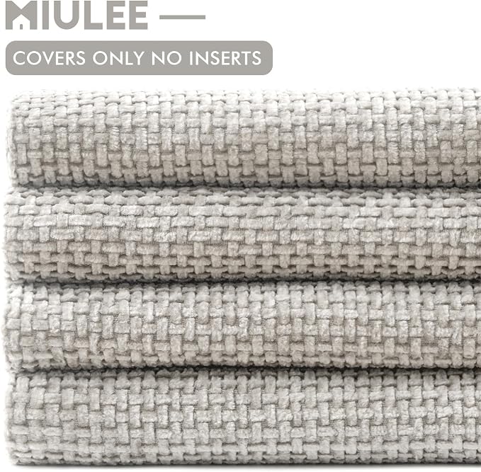 MIULEE Soft Decorative Chenille Pillow Covers Light Gray 18x18 Pack of 4 | Modern Home Decor, All Same Color Set, Couch Throw Pillows, Farmhouse Boho Cushion Covers for Sofa Bed Living Room