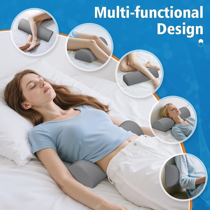 SweetSlubr Knee Pillow for Side Sleepers, Half Moon Memory Foam Bolster Pillow for Legs, Ergonomic Design Wedge Elevation Pillow for Side & Back Sleeping, Under Knee Support, Foot, Ankle, Lumbar,Gray