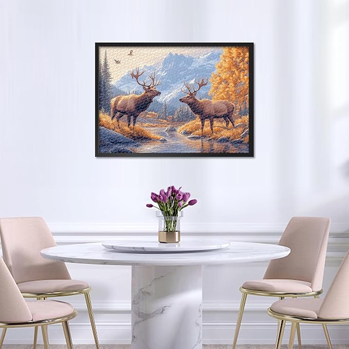 Jigsaw Puzzles 1000 Pieces, Moose Adult Jigsaw Puzzles, Natural Scenery Puzzle 1000 Pieces for Adults, The Elk in The Mountains Puzzle Challenging Game Finished Size 19.5 x 27.5 Inch
