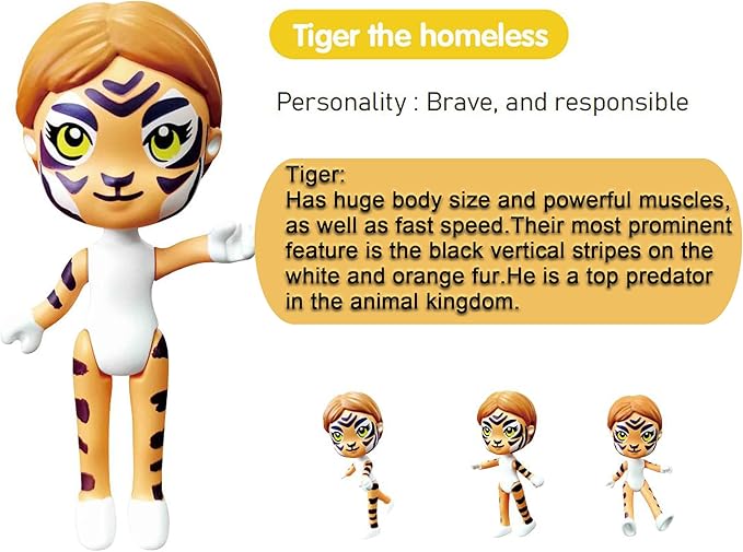 PLENTY MORE Forest Animal Theme Series Action Figure - 3.5 inches / 8cm Collectible Action Figure, Creative Forest Animal Toy, Educational & Fun Play for Ages 3+, Safe &Non-Toxic (Tiger The Homeless)