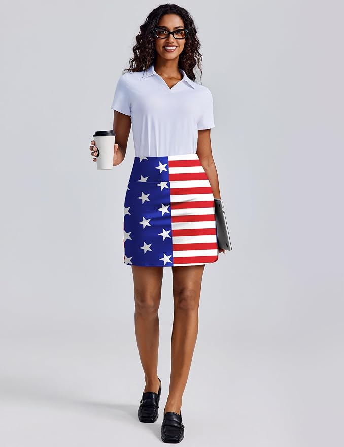 PINSPARK 18" Skorts for Woman Above Knee Length Golf Skirts 3 Pockets | High Waist, Built in Shorts, UV Protection, 4-Way Stretch, Soft, Dolphin Hem, Athletic, Tennis, Pickleabll, Casual