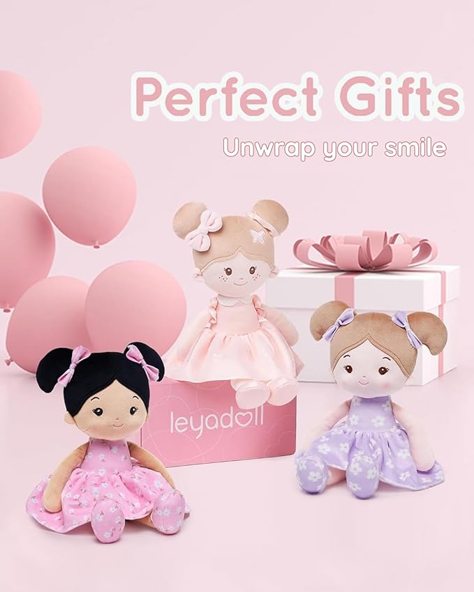 LeyaDoll Soft Baby Doll Toys (12''), My First Baby Rag Doll for 1 Year-Old Girl Birthday Gift,Christmas Plush Toys Gift for Toddler Kids Infants-Florabelle-Girl-Pink-Tanned
