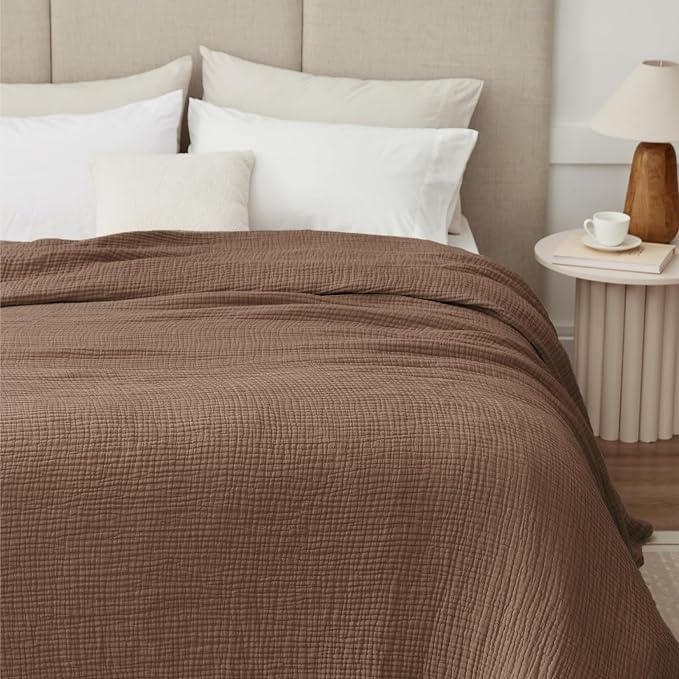 100% Cotton Muslin Blanket 40" x 40", Breathable and Lightweight Cotton Throw Blankets, Soft Cooling Summer Gauze Blanket for All Season, Tan