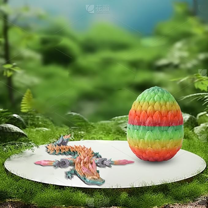 Pigmiss 3D Printed Dragon,3D Dragon Eggs with Dragon Inside,Dragon Fidget Toy for Adult,Full Articulated Dragon Crystal Dragon Easter Eggs Decoration for Gift (Rose-red Gradient Green)