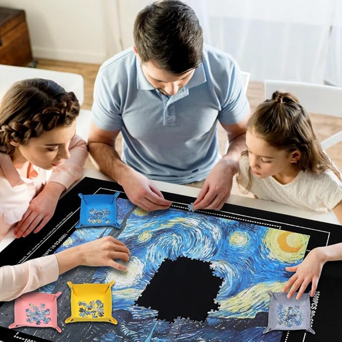 Puzzle roll up mat Set of 4 for 500-1500 Piece Puzzles, a Great Gift for Puzzle Lovers, Soft Felt Weave, Easy to Carry When Traveling