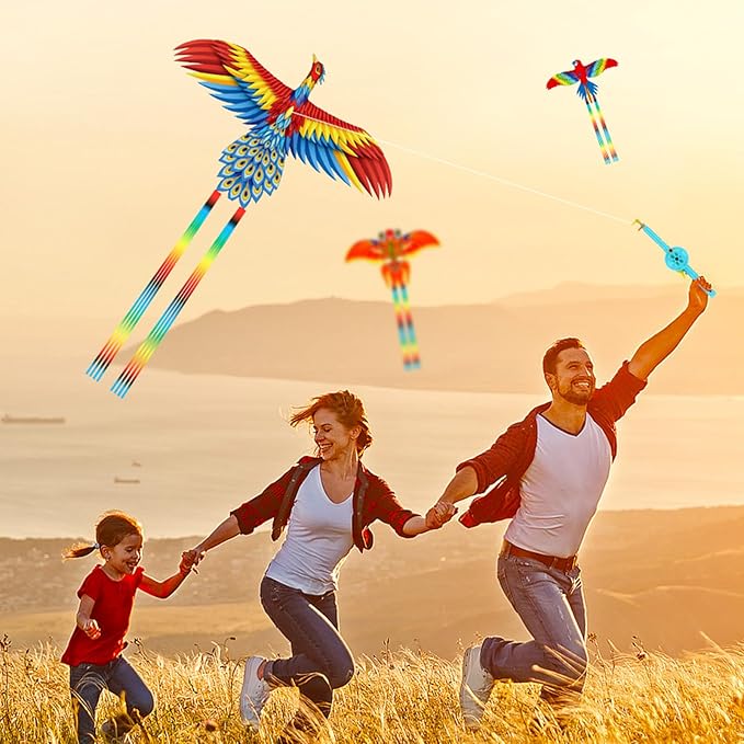VioraWhite 10 Pcs Fishing Rod Kite for Kids, Vivid Butterfly Swallow Parrot, Easy to Fly, Swallows, Bald Eagles, Magpies Kites for Family Adults Spring Outdoor Beach