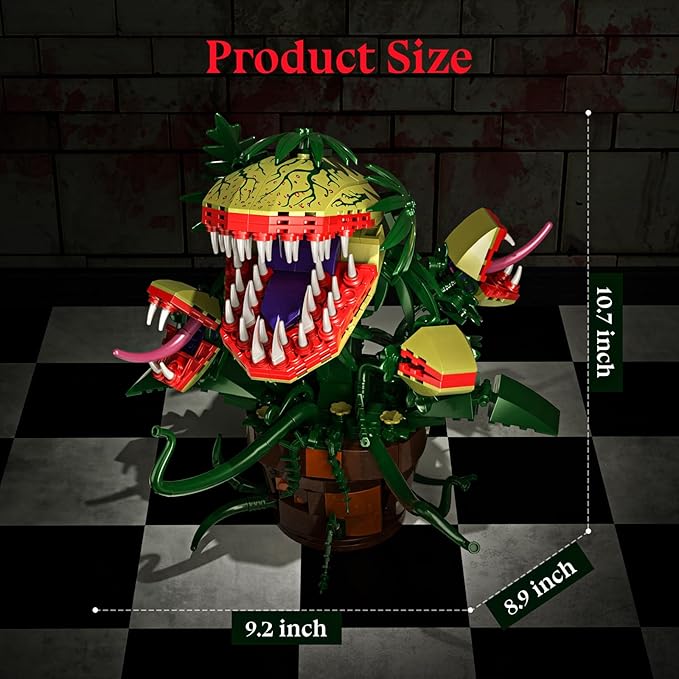 Millionspring Piranha Plant Audrey II 2 Building Blocks Set, Toys Kit Horrors Flower Shop Decoration Valentine Gift for Tv Film Fans Families Friends 12+ On Halloween Birthday Christmas