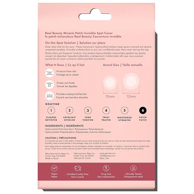 Rael Pimple Patches, Miracle Invisible Spot Cover - Hydrocolloid Acne Pimple Patch, Absorbs Zits & Blemish, Korean Skin Care, 2 Sizes (72 Count)
