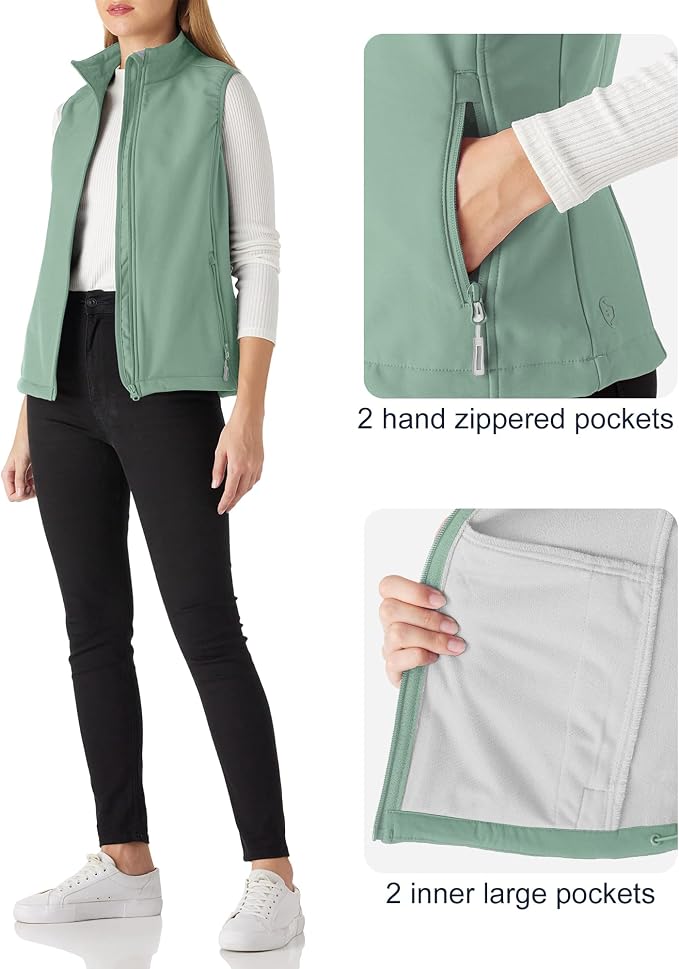 Outdoor Ventures Women's Lightweight Softshell Vest Windproof Fleece Lined Zip Up Sleeveless Jacket for Running Hiking Golf