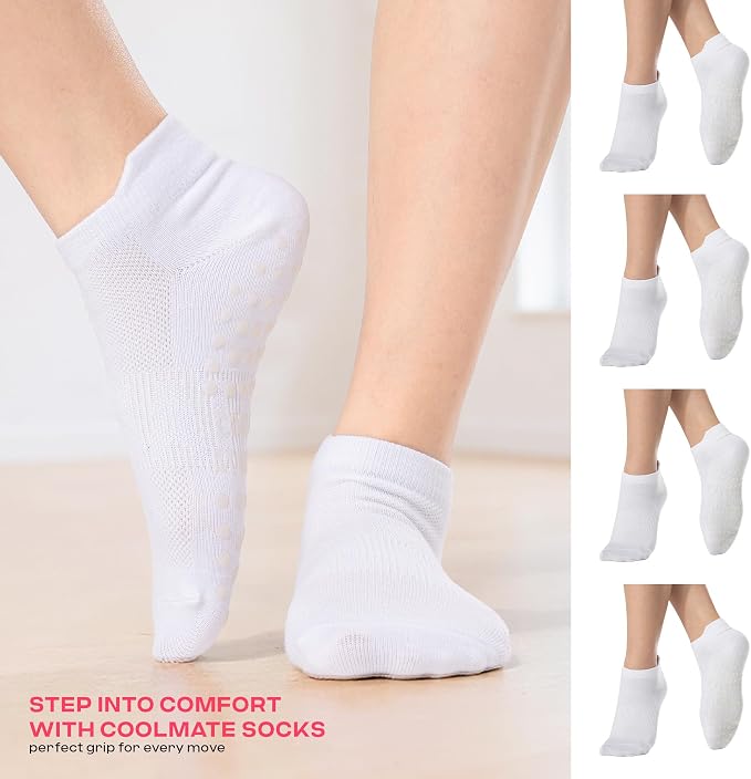 COOLMATE Pilates Socks with Grips for Women, Yoga Socks, Crew Non Slip Women for Barre, Pilates Gifts for Women
