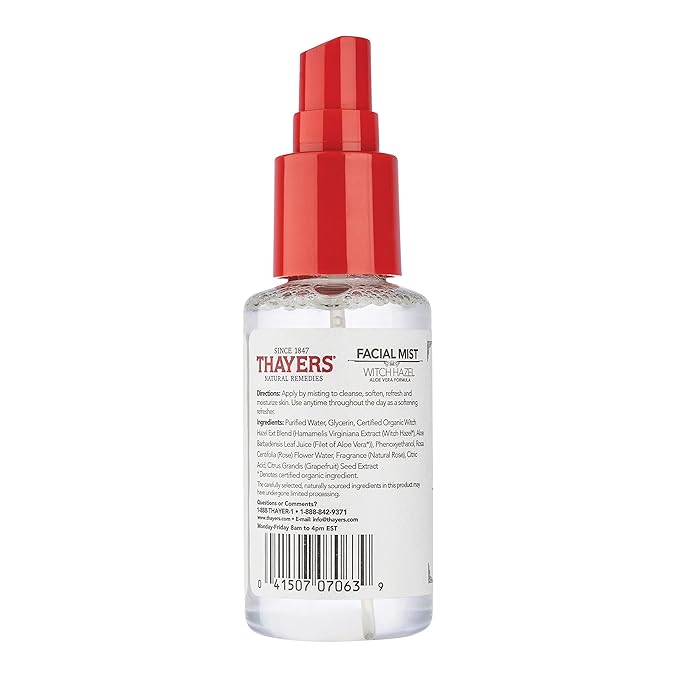 Thayers Alcohol-Free Witch Hazel Facial Mist Toner with Aloe Vera, Rose Petal, Soothing and Hydrating, for All Skin Types, Trial Size, 3 oz