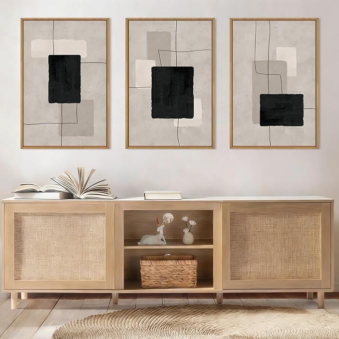ANHUIB Modern Abstract Wall Art Canvas,Neutral Abstract Wall Art Framed,Contemporary Minimalist Prints,Geometric Line Artwork,3 Piece 16 * 24IN Mid Century Painting for Living Room Bedroom Office