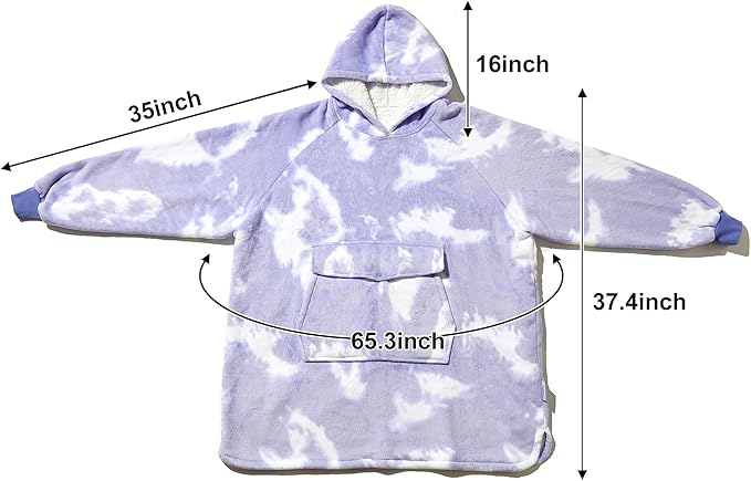 Krifey Wearable Blanket Hoodie, Oversized Sherpa Fleece Sweatshirt with Giant Pocket, Birthday Gifts for Women, Mom, Sister, Purple Cloud