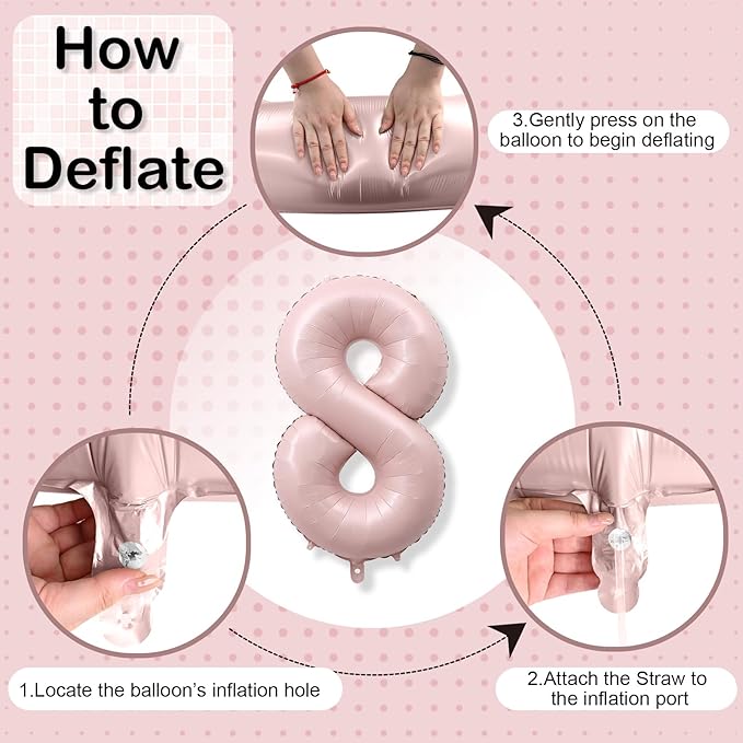 Foil 8 Balloon, Dusty Light Pink Big Number 8 Balloons for Girls Birthday Party Decor, 40'' Mylar Self Inflating Number 8 Pastel Blush Baby Pink Balloon for 8th Birthday Party Anniversary Decorations