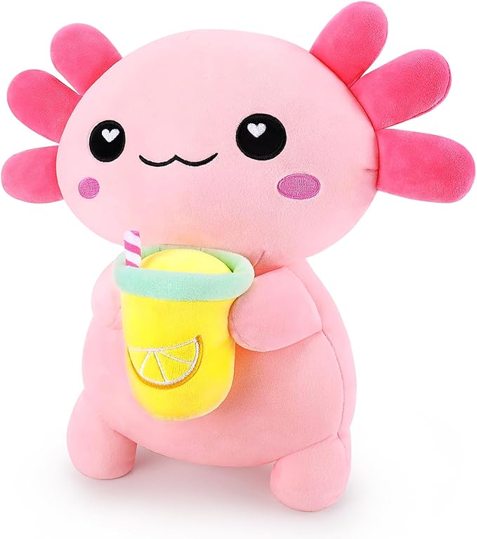 Achwishap Axolotl Plush,Axolotl Stuffed Animal Plush Toys-14” Pink Axolotls Plushie with Lemon Tea,Cute Plushies Kawaii Girls Huggging Pillow,Salamander Newt Plushie,Cuddly Animal Kids Birthday Pillow