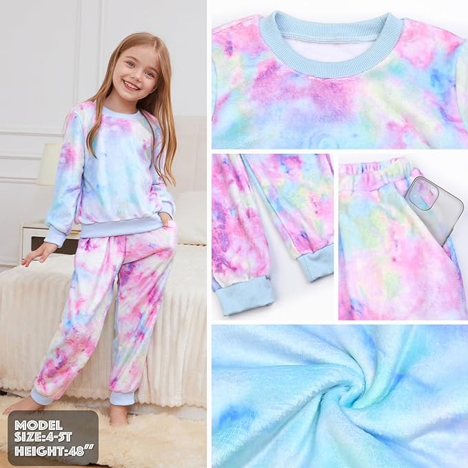 QPANCY Matching Doll & Girls Fleece Pjs Set kids Fall Winter Long Sleeve Sleepwear 2 Piece Pajamas