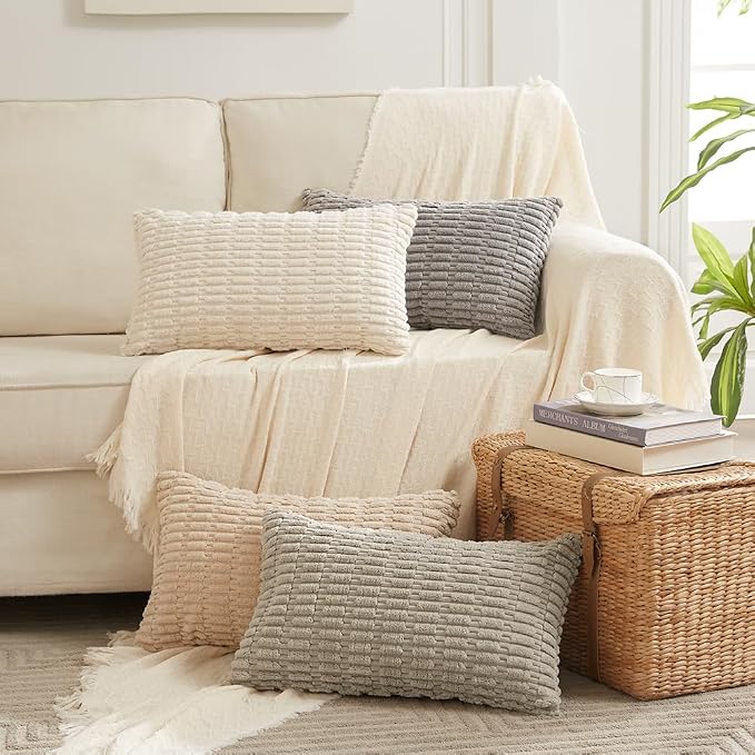 Fancy Homi 4 Packs Decorative Throw Pillow Covers for Living Room Couch Bed, Modern Farmhouse Boho Home Décor Accent Cushion Case, 24" x 16", Neutral