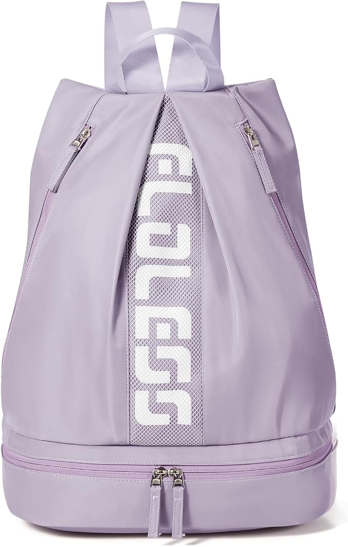 Gym Backpack for Women with Shoe Compartment, Sport Backpack Casual Daypack for Girls, Small Cheer Bag Outdoor Leisure with Toiletry Bag, Purple
