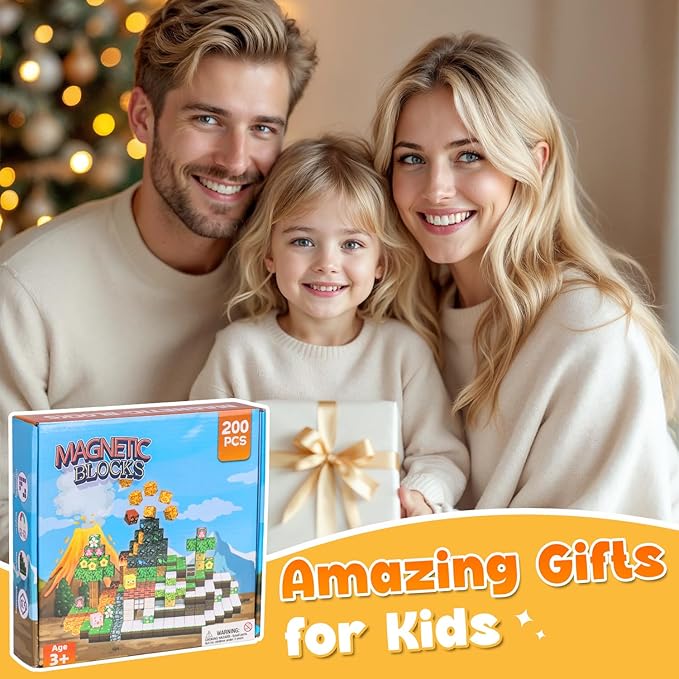 200PCS Magnetic Blocks, Magnetic Building Block Cube Toys for Kids, STEM Toys Gifts for Boy and Girls Age 3+ Years Old