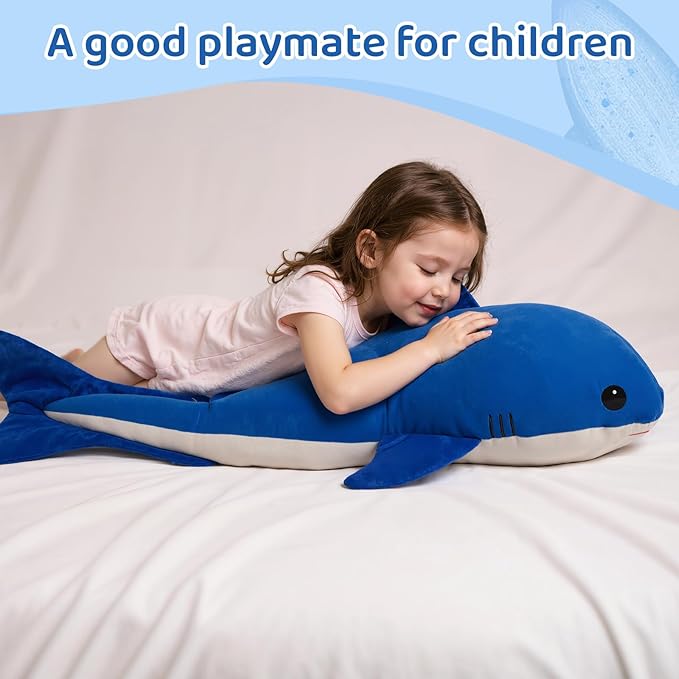 Tezituor 4ft Giant Whale Stuffed Animal, S-Shape Long Stuffed Ocean Whale Theme Plush Toy for Boys Girls, Hugging 47inches Soft Whale Plush Body Pillow for Sleeping