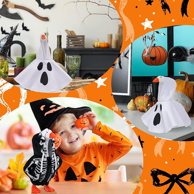 2 Pcs Halloween Desk Goose Outfits 7 Inches, Mini Desk Goose Clothes Skull Hoodie Ghost Hoodie 7 Inch Porch Goose Costume Desktop Goose Accessories for Magnetic Goose Statue Table Decor