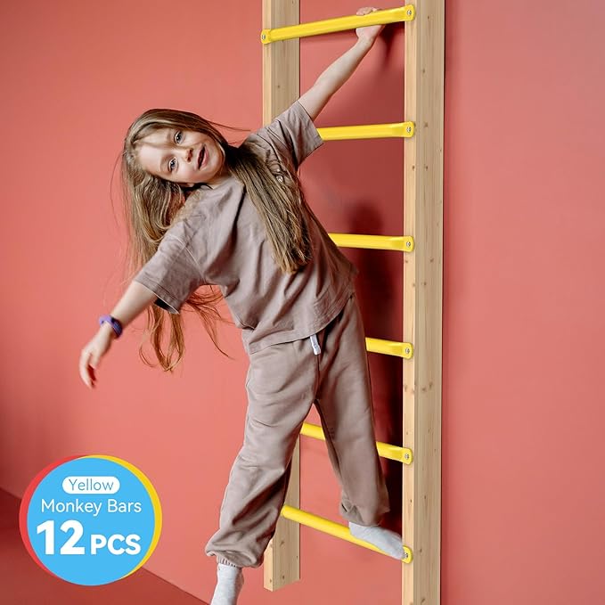 21 Inch Monkey Bars Kit Playground Monkey Bar Ladder Rungs for Backyard Indoor Outdoor Metal Monkey Bars Swing Set Playset Accessories (12 Pcs, Yellow)