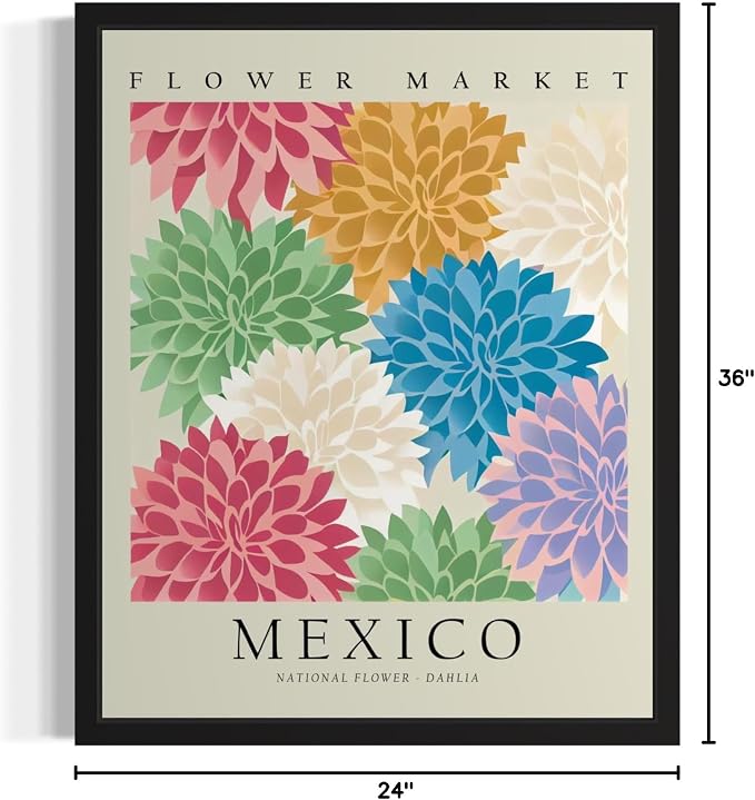Mexico, Dahlia Unframed Art Print Poster, Flower Market Wall Art, Floral Artwork Decor for Bedroom, Kitchen, Bathroom, Livingroom Decoration 52 (Mexico, Dahlia, 36"L x 24"W, Unframed)