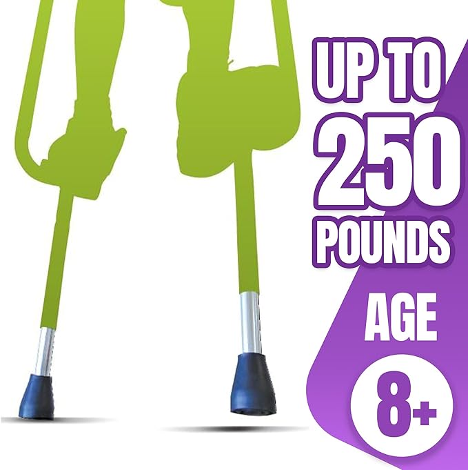 Geospace Adjustable Walkaroo Xtreme Steel Stilts for Kids - Vert Lifters Indoor/Outdoor Play, Exercise, Steel Stilts for Adults- Up to 250 lbs, Height Adjustable Walking Stilts, Kids Stilts - Green