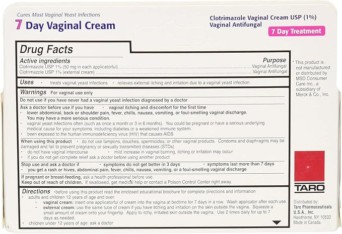 Taro Clotrimazole 7 Vaginal Cream 45 g (Pack of 5)