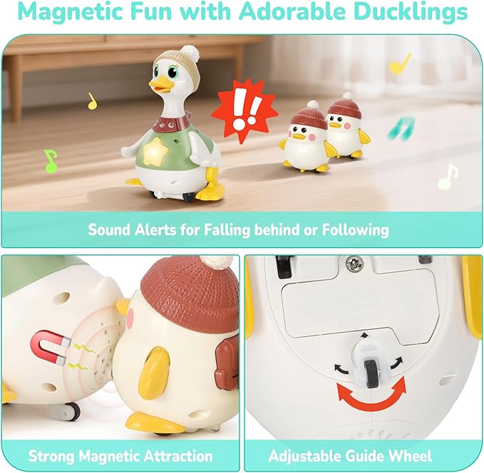 Hestiasko Baby Toys 6 8 10 12 Months, Tummy Time Duck Toy, Musical Dancing Duck Set with Lights & Sounds, Crawling and Interaction Toys for 1 Year Old Girl Boy Baby Stocking Stuffers